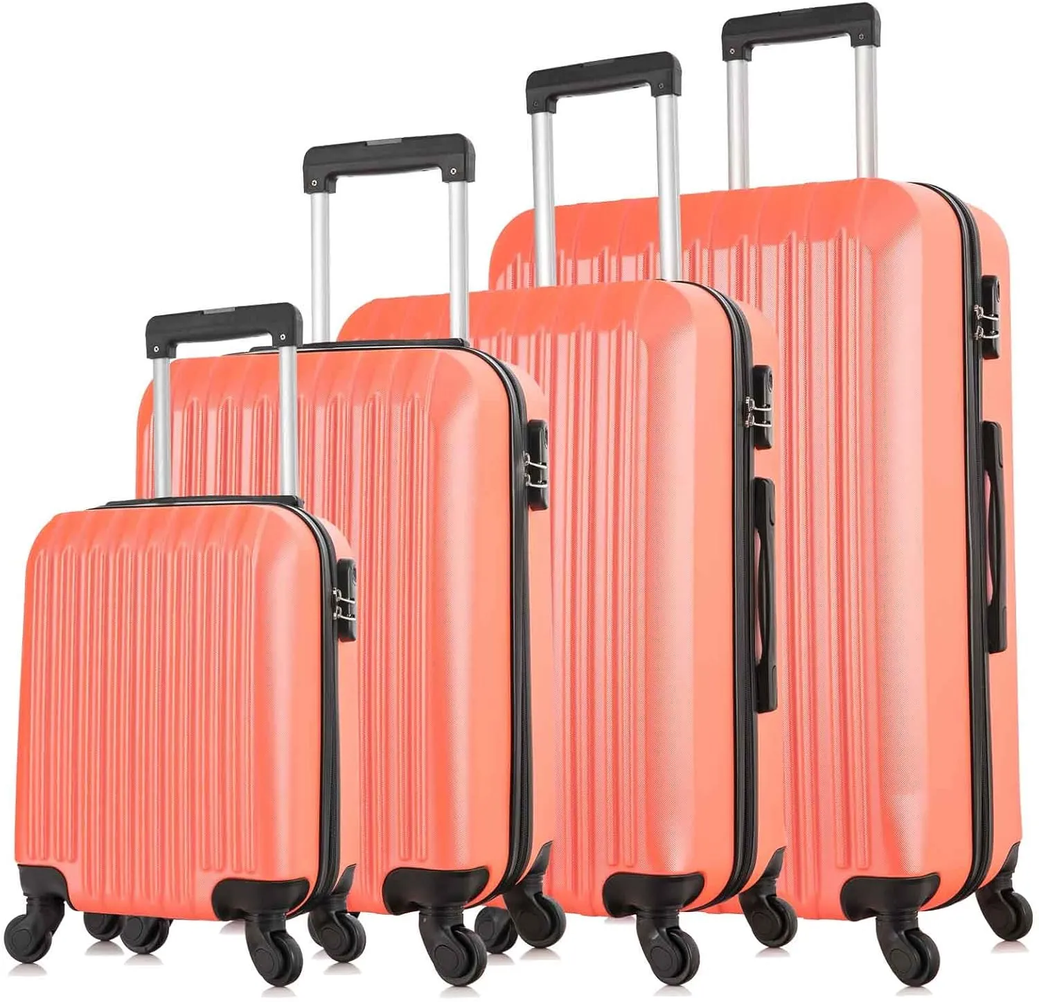 Apelila 4 Piece Hardshell Luggage Sets,Travel Suitcase,Carry On Luggage with Spinner Wheels Free Cover&Hanger Inside4PC (Orange)