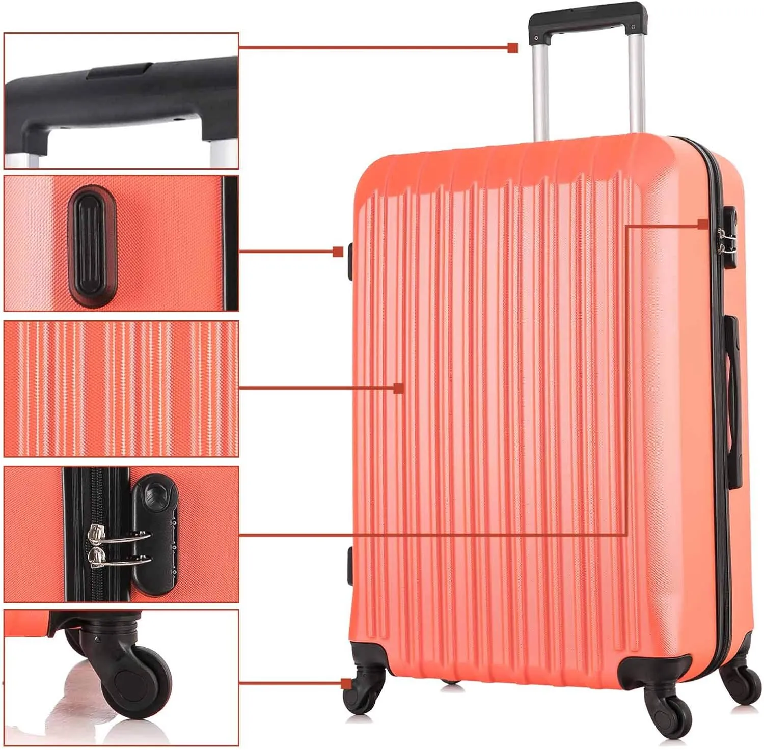 Apelila 4 Piece Hardshell Luggage Sets,Travel Suitcase,Carry On Luggage with Spinner Wheels Free Cover&Hanger Inside4PC (Orange)