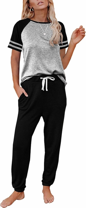AUTOMET Lounge Sets For Women Two Piece Outfits Loungewear Short Sleeve Crewneck Jogger Pajama Set Sweatpants Tracksuit