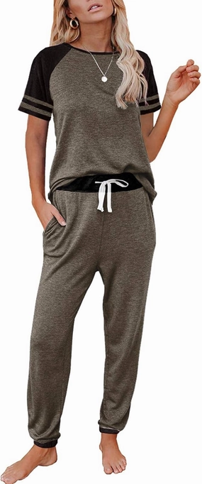 AUTOMET Lounge Sets For Women Two Piece Outfits Loungewear Short Sleeve Crewneck Jogger Pajama Set Sweatpants Tracksuit