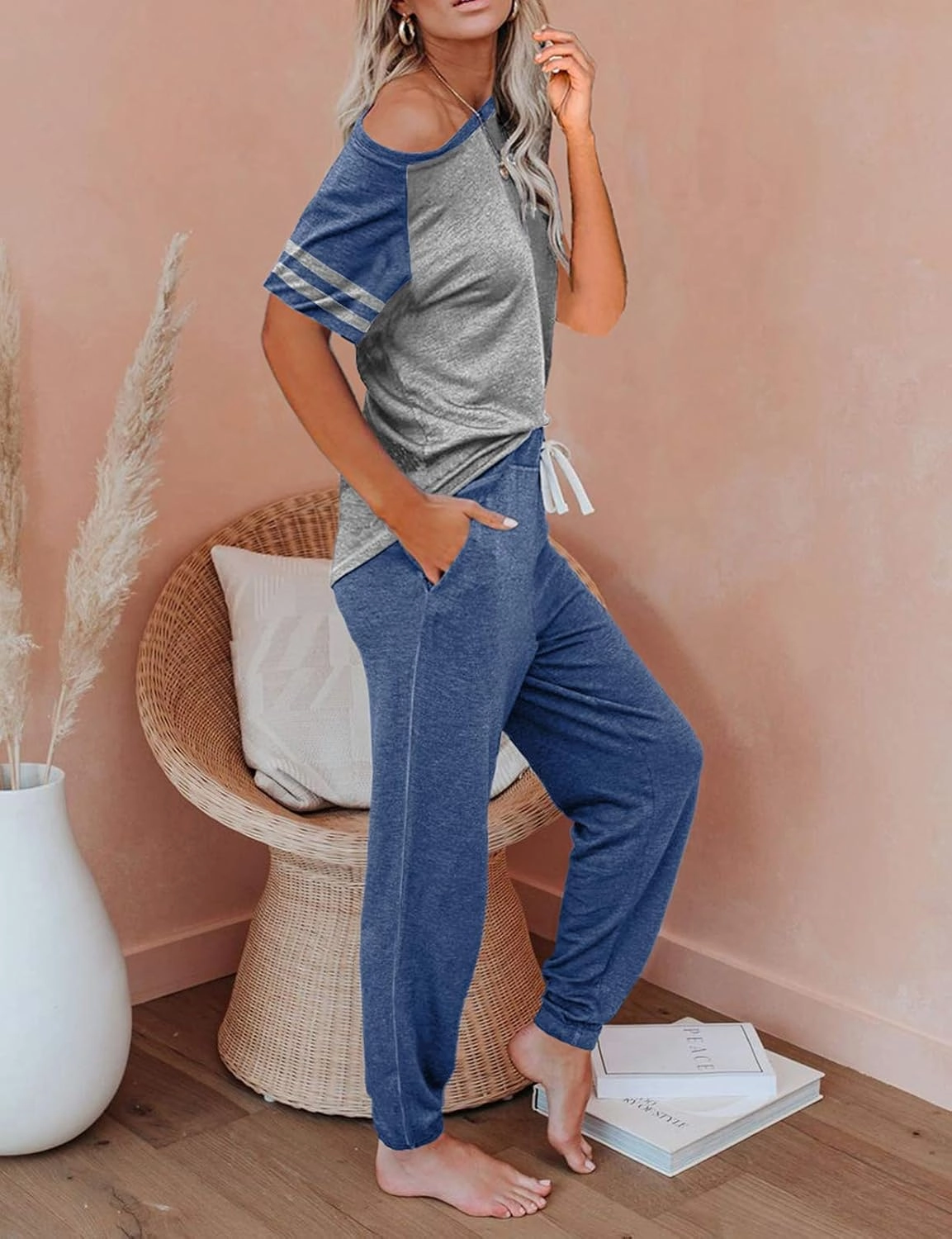 AUTOMET Lounge Sets For Women Two Piece Outfits Loungewear Short Sleeve Crewneck Jogger Pajama Set Sweatpants Tracksuit