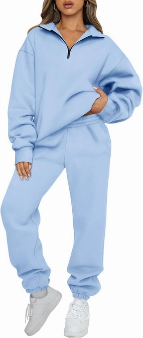 AUTOMET Women's Sweatsuits 2 Piece Outfits Long Sleeve Half Zip Pullover and Baggy Sweatpants with Pockets