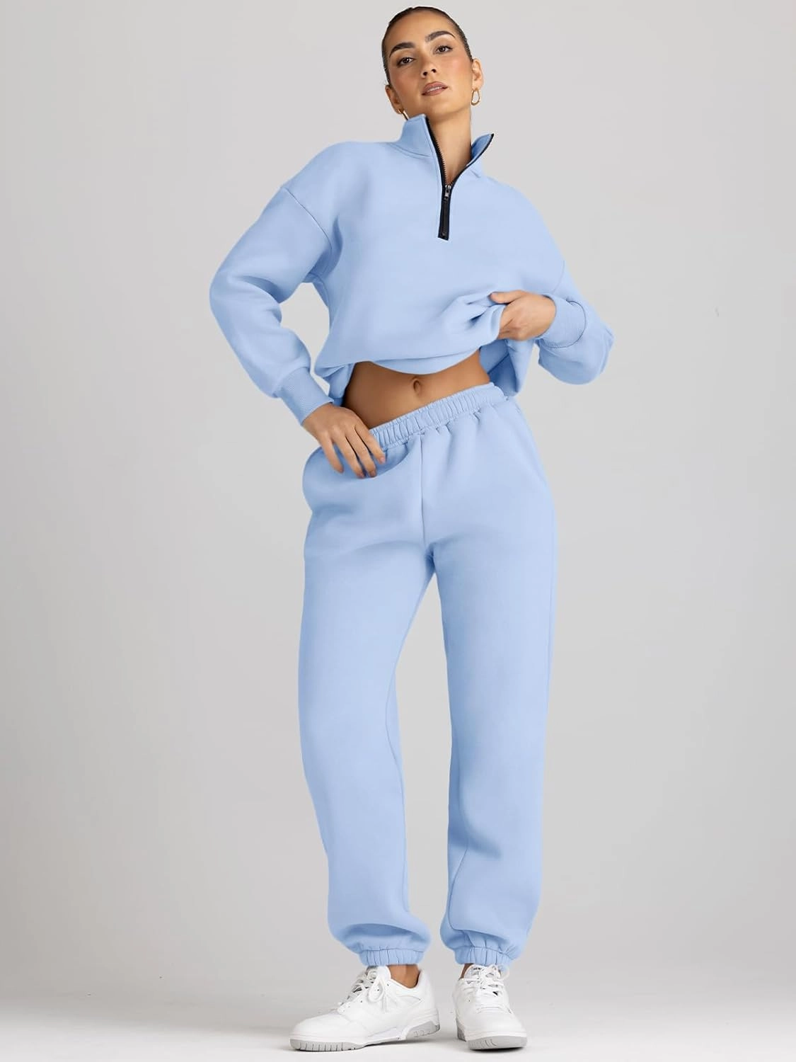 AUTOMET Women's Sweatsuits 2 Piece Outfits Long Sleeve Half Zip Pullover and Baggy Sweatpants with Pockets