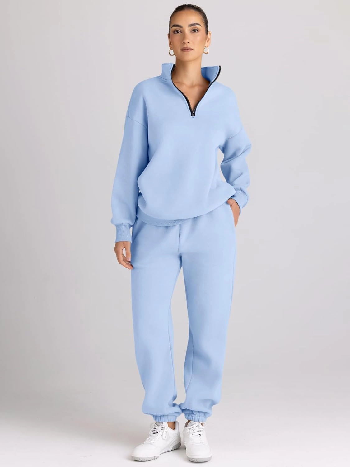 AUTOMET Women's Sweatsuits 2 Piece Outfits Long Sleeve Half Zip Pullover and Baggy Sweatpants with Pockets