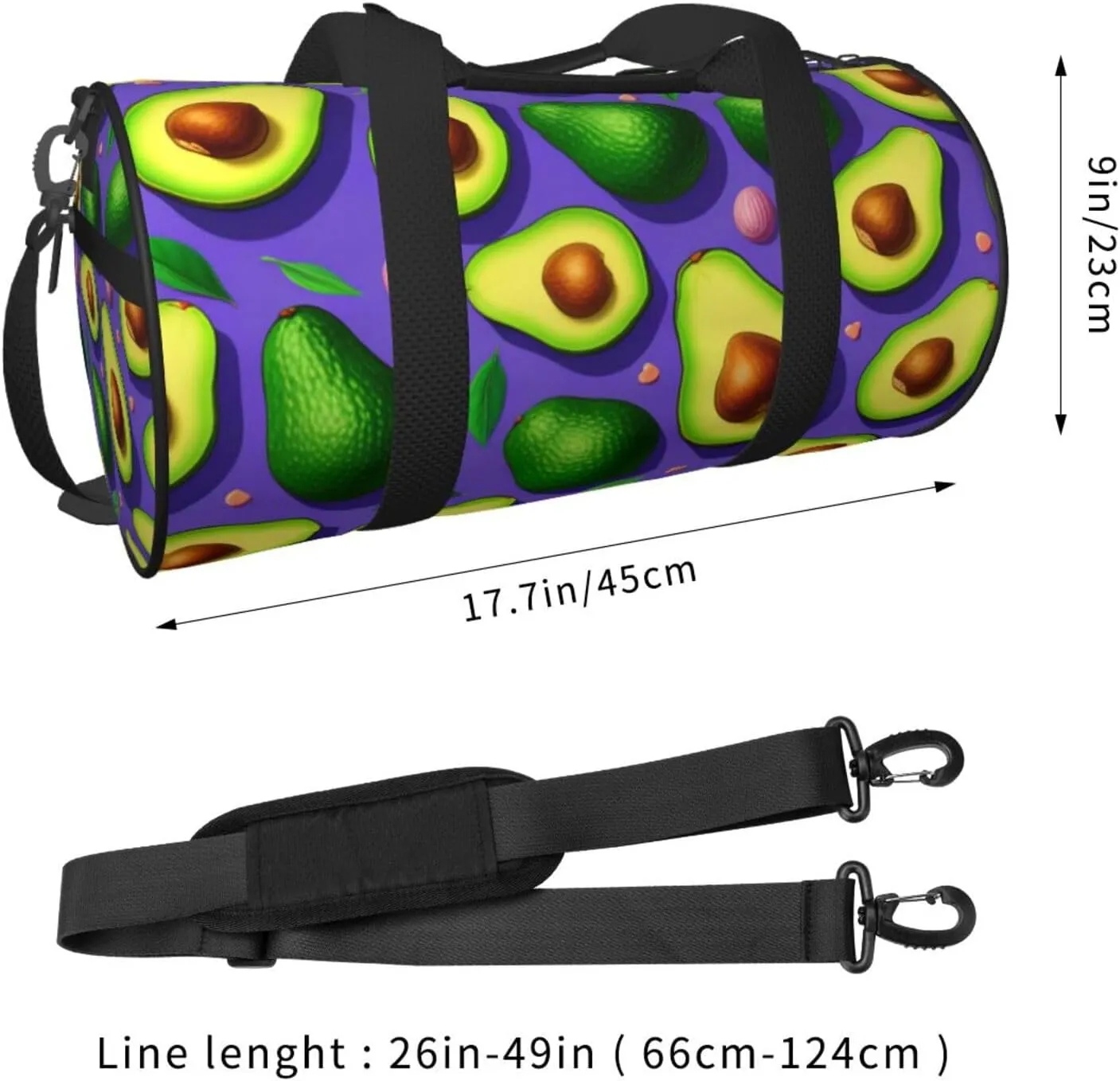 Avocado Pattern Printed Travel Bag,Round Personal Item Storage bag,Foldie Duffel Bag for Traveling Vacation,Fitness,Sports