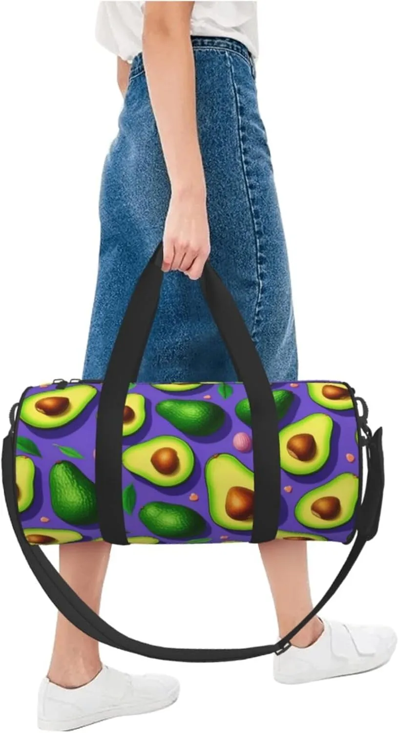 Avocado Pattern Printed Travel Bag,Round Personal Item Storage bag,Foldie Duffel Bag for Traveling Vacation,Fitness,Sports