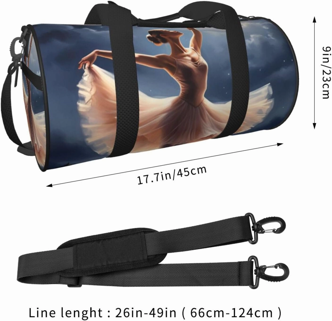 Ballerina Dance Printed Travel Bag,Round Personal Item Storage bag,Foldie Duffel Bag for Traveling Vacation,Fitness,Sports