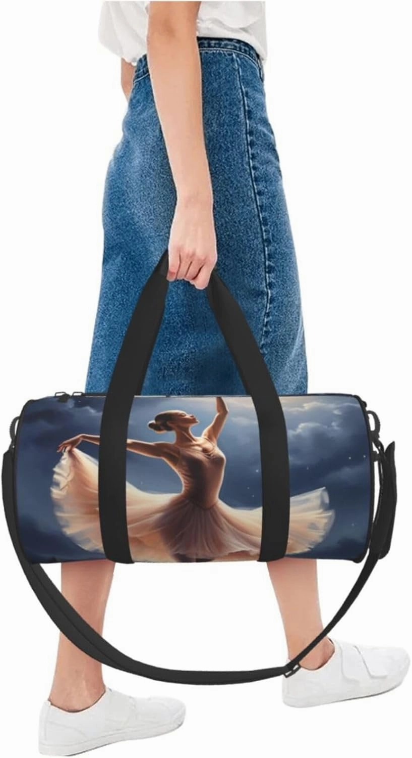 Ballerina Dance Printed Travel Bag,Round Personal Item Storage bag,Foldie Duffel Bag for Traveling Vacation,Fitness,Sports