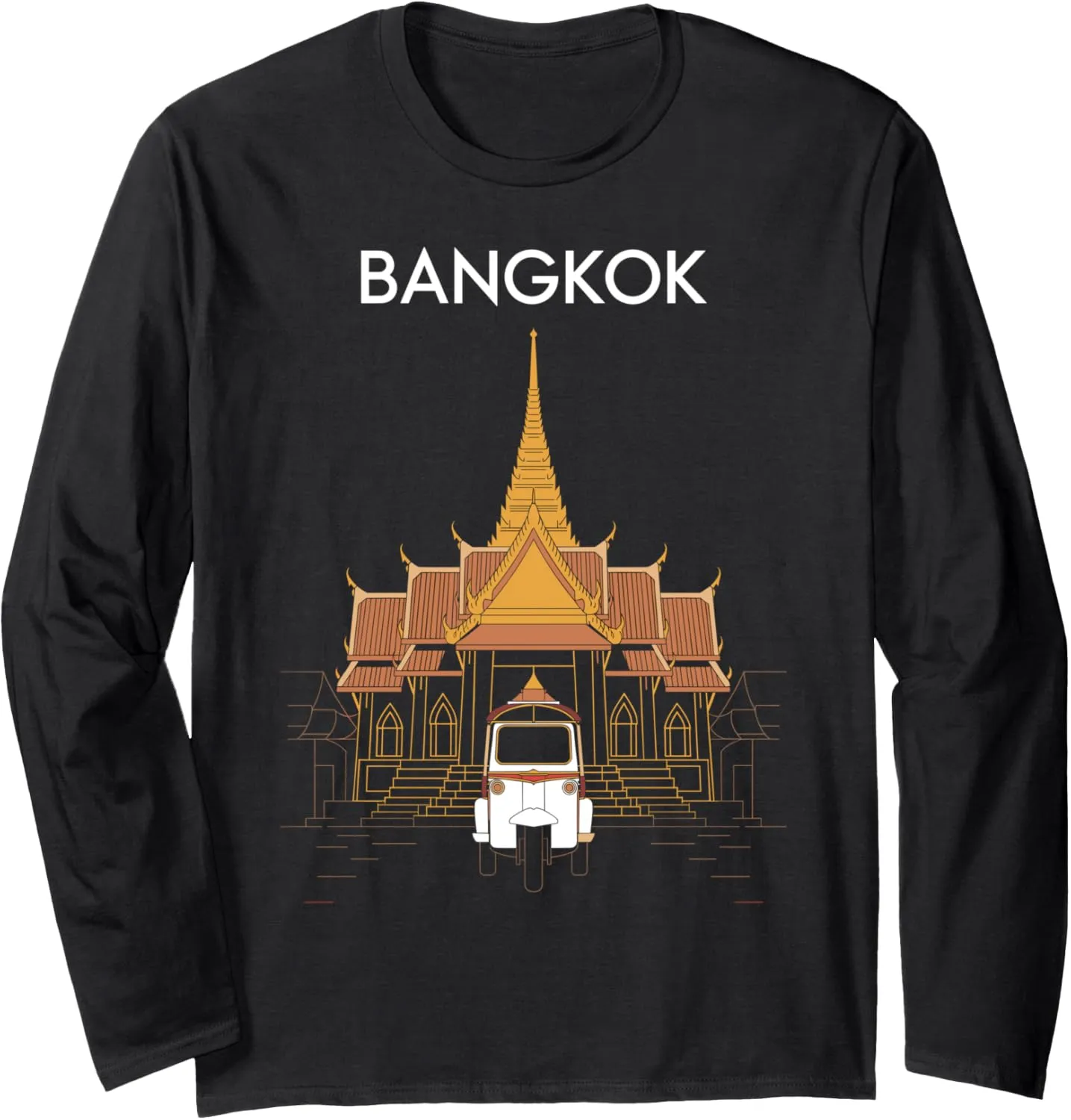 Bangkok, Thailand, Fun Temple and Tuk Tuk Asian Travel Long Sleeve T-Shirt