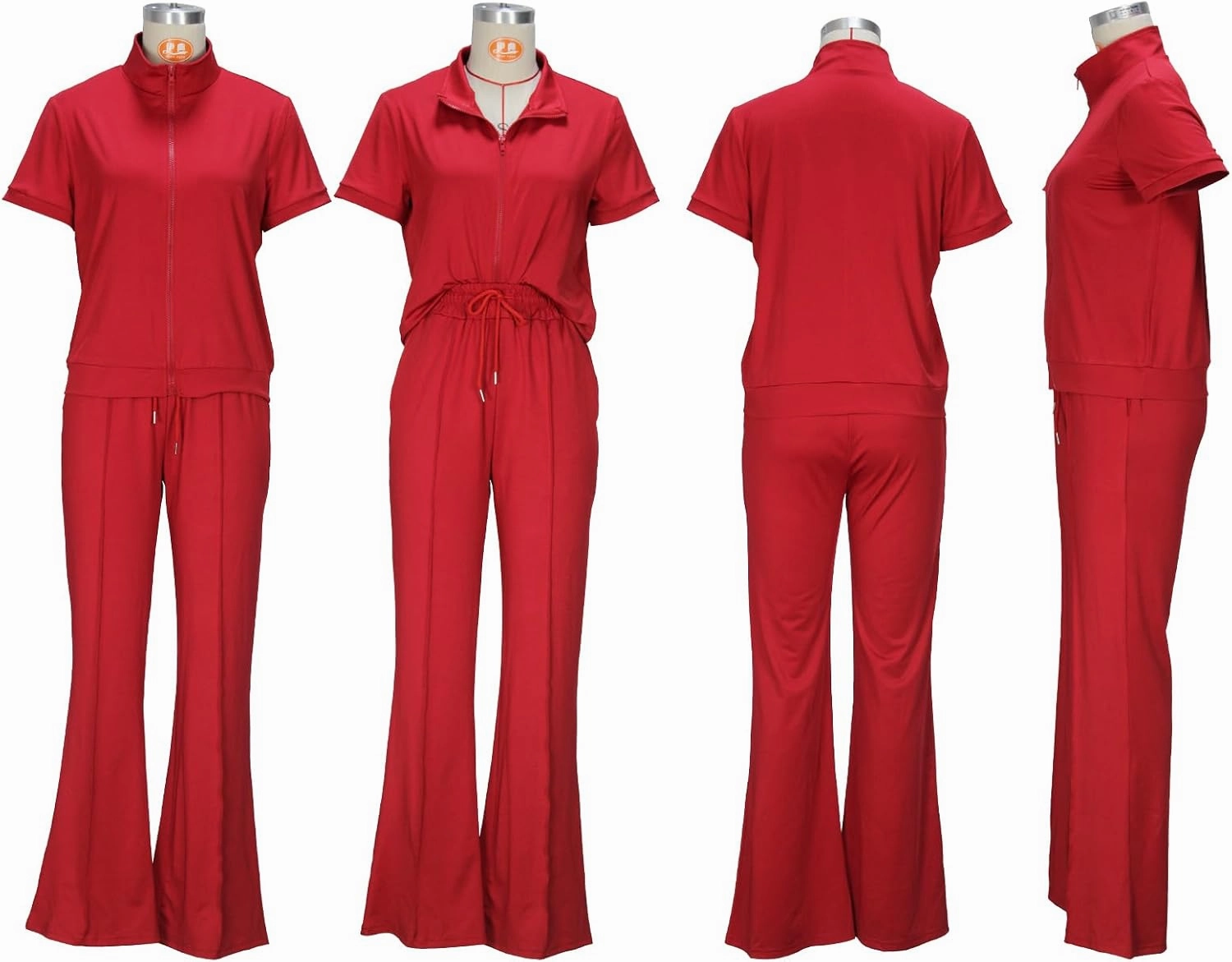Batehif Women's Lounge Outfits Two Piece Sets 80s 90s Short Sleeve Zipper Top Flare Legging Pants