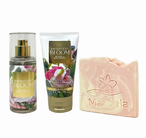 Bath & Body Works Brightest Bloom Fine Fragrance Mist and Body Cream Bundle with a Himalayan Salts Springs Sample Soap - Travel Size