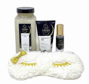 Bath and Body Work Aroma Moonlight Zen Black Chamomile 4 Piece Bundle - Luxe Bath - Travel Body Cream and Essential Oil Mist - Eye Mask