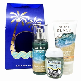 Bath and Body Work AT THE BEACH Travel Size 3 Piece Gift Bag Set - Fragrance Mist - Body Cream and Hand Gel, blue