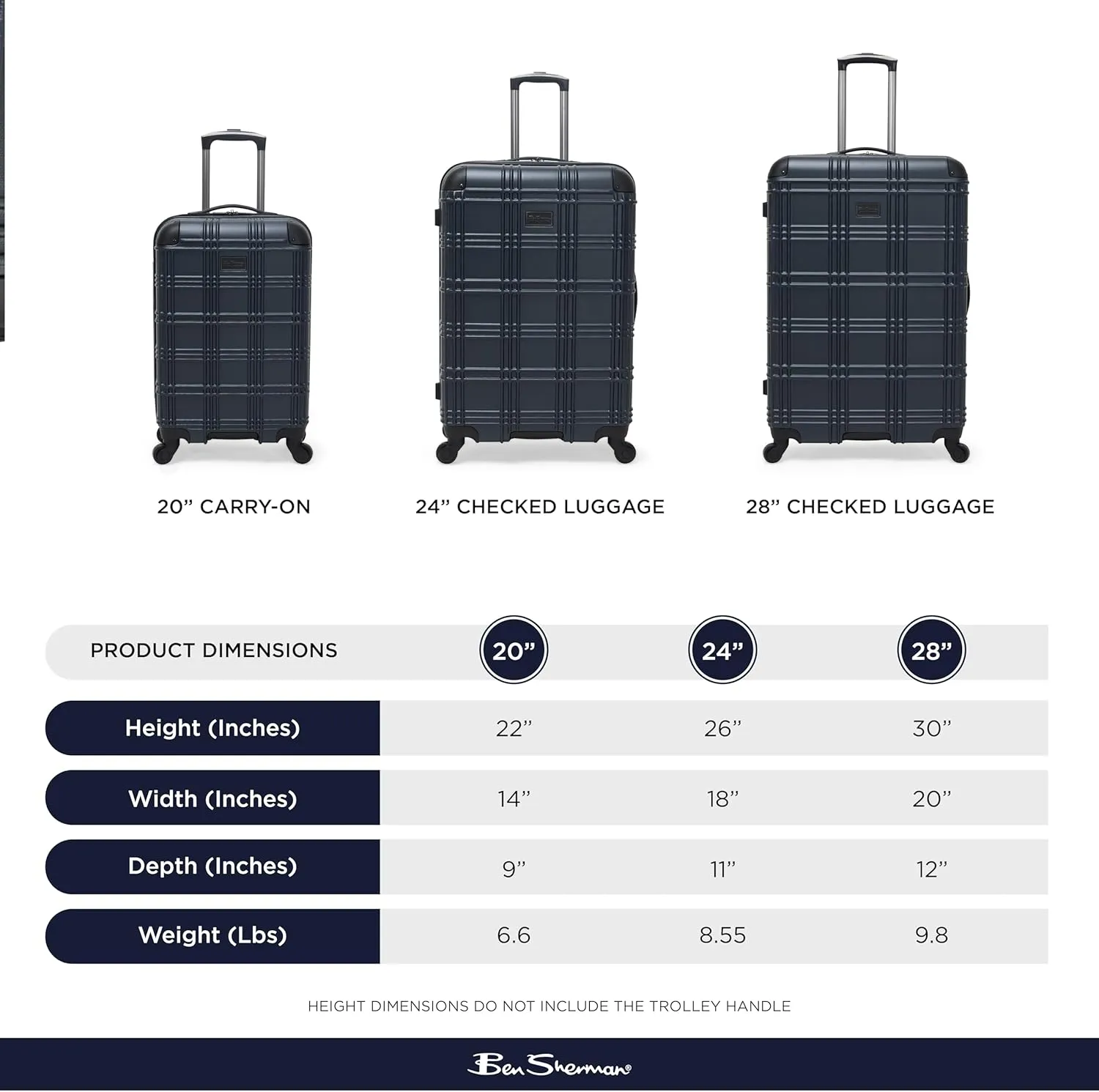 Ben Sherman Nottingham Lightweight Hardside 4-Wheel Spinner Travel Luggage, Naval, 3-Piece Set (20"/24"/28")