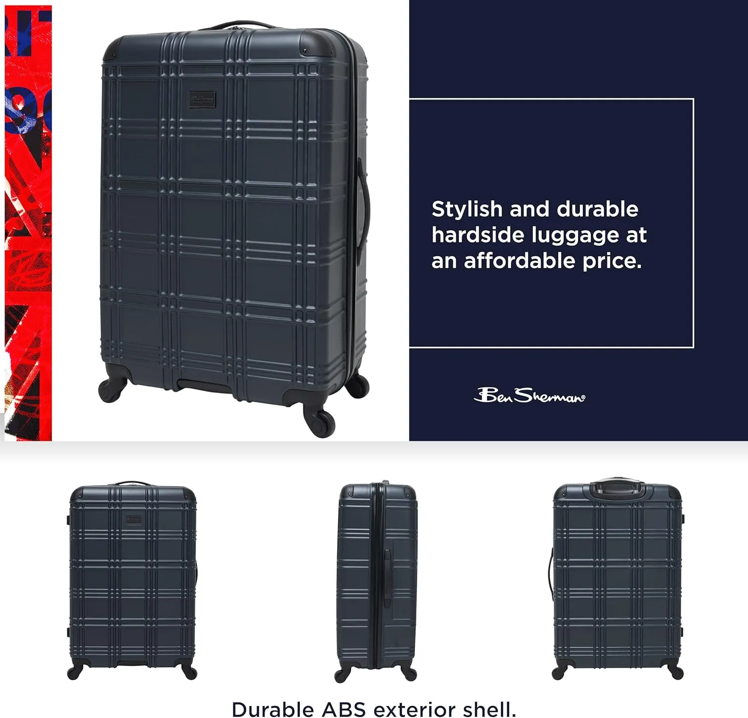 Ben Sherman Nottingham Lightweight Hardside 4-Wheel Spinner Travel Luggage, Naval, 3-Piece Set (20"/24"/28")