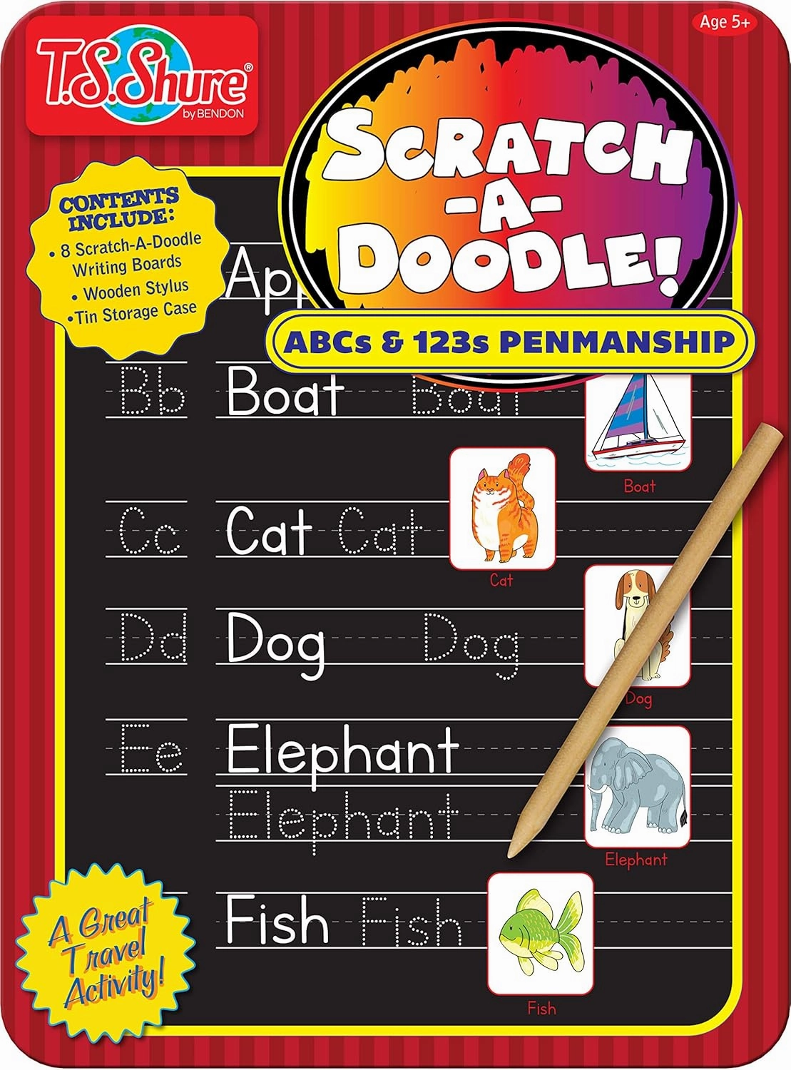 Bendon TS Shure ABC and 123 Alphabet Letters and Numbers Counting Educational Learning Tin with 8 Scratchboards and Wooden Stylus Pre-School Kindergarten Education 51477