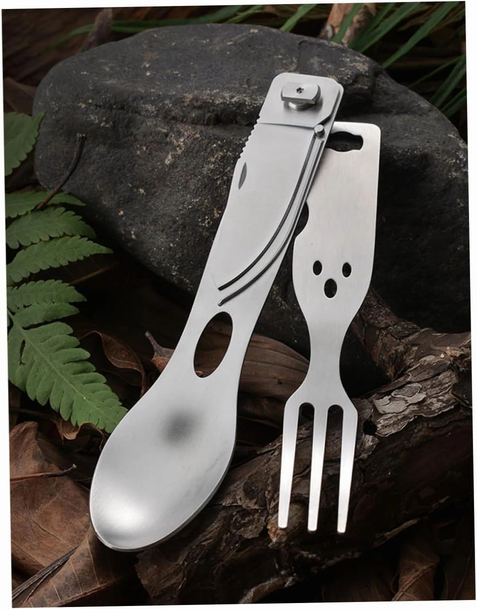 BESPORTBLE 2pcs 3 1 Camping Silverware Set Multifunctional Cutlery Utensil Sets for Lunch Fork Spoon Outdoor Meal Tool