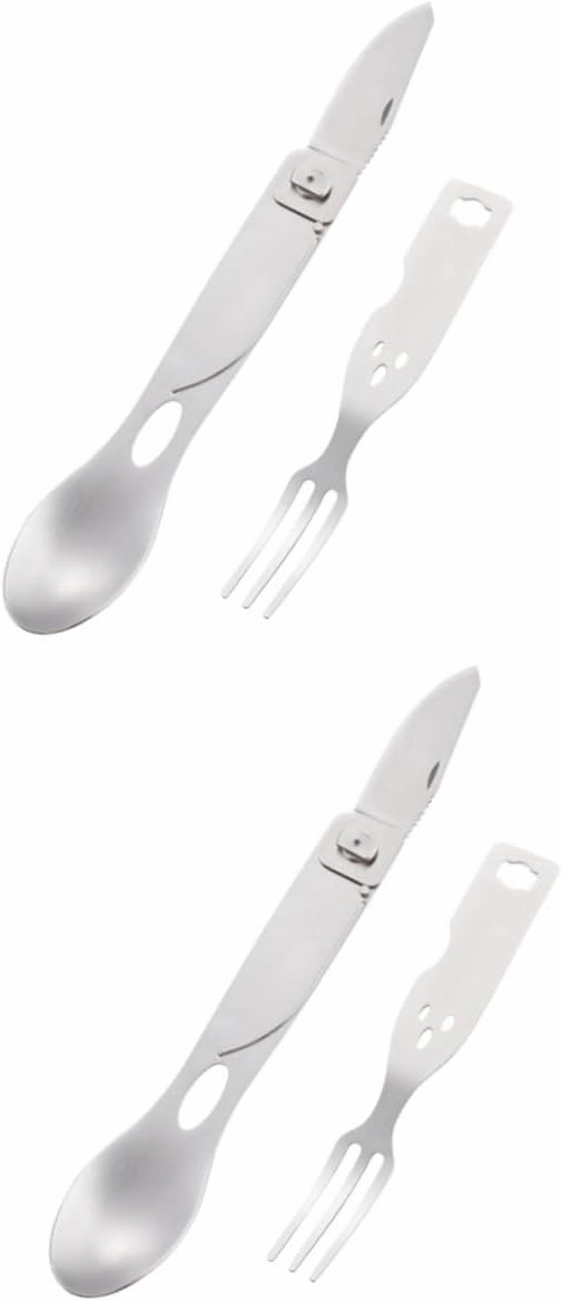 BESPORTBLE 2pcs 3 1 Camping Silverware Set Multifunctional Cutlery Utensil Sets for Lunch Fork Spoon Outdoor Meal Tool