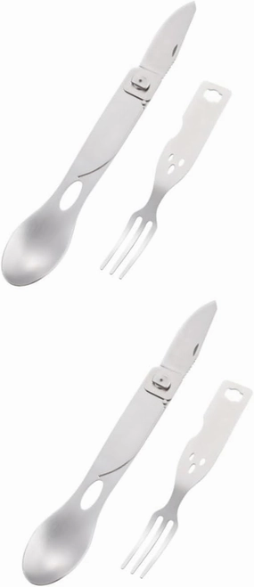 BESPORTBLE 2pcs 3 1 Camping Silverware Set Multifunctional Cutlery Utensil Sets for Lunch Fork Spoon Outdoor Meal Tool