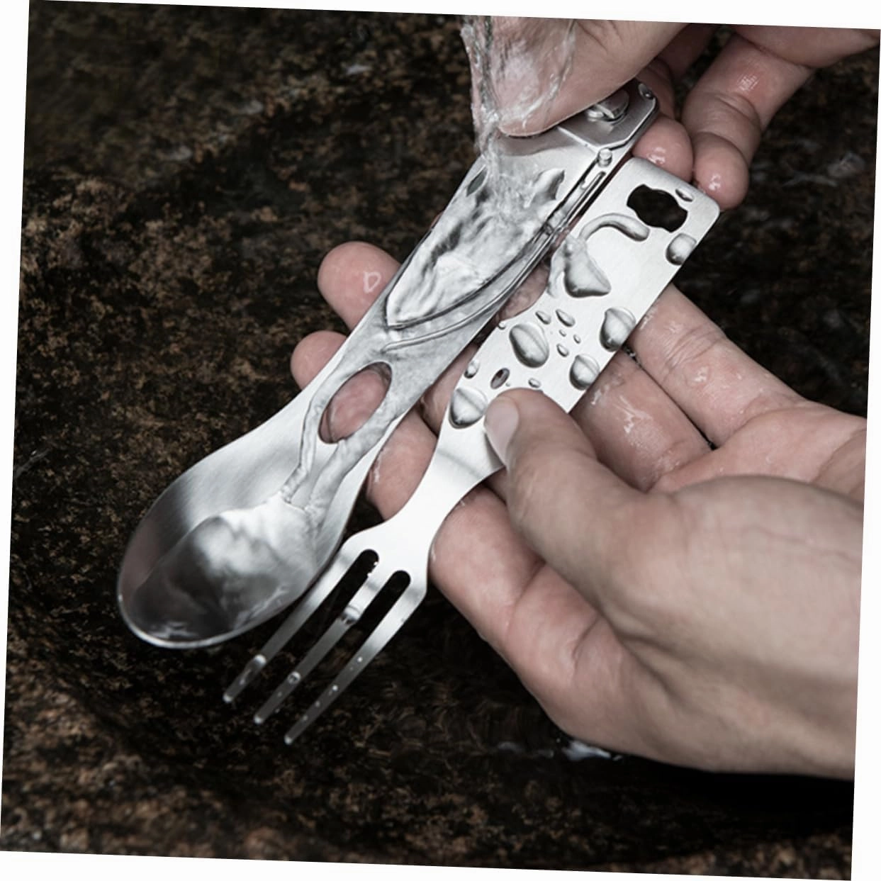 BESPORTBLE 2pcs 3 1 Camping Silverware Set Multifunctional Cutlery Utensil Sets for Lunch Fork Spoon Outdoor Meal Tool