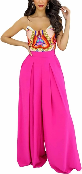 BFFBABY Womens Casual Palazzo Pants High Waist Printed Ruched Loose Flowy Lounge Wide Leg Pants (M-3XL)