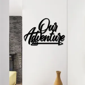 Black Our Adventure Metal Sign Wall Decor, Mountain Range Decorative Accent Cabin Decor Door Hanger, Explore Metal Wall Art Signs for Home Living Room Bedroom Office Travel Camping Lover Gift(14")