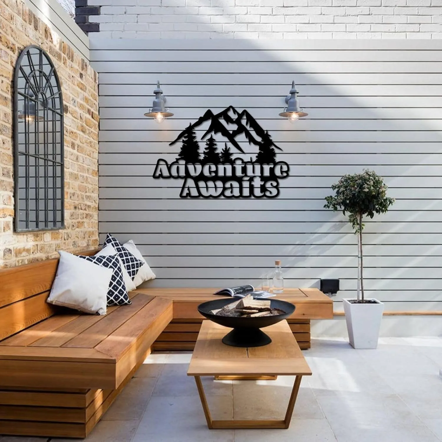 Black Our Adventure Metal Sign Wall Decor, Mountain Range Decorative Accent Cabin Decor Door Hanger, Explore Metal Wall Art Signs for Home Living Room Bedroom Office Travel Camping Lover Gift(14")