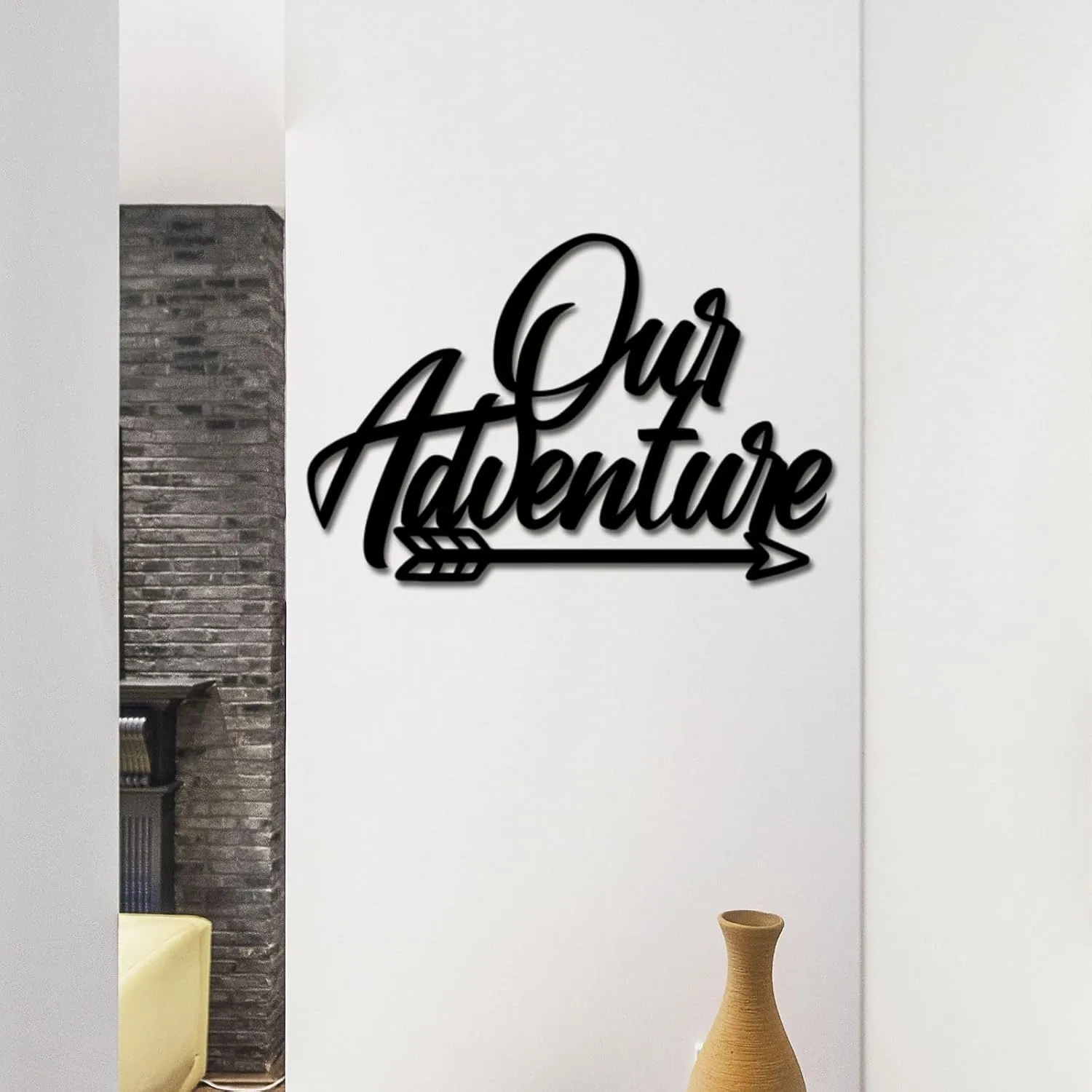 Black Our Adventure Metal Sign Wall Decor, Mountain Range Decorative Accent Cabin Decor Door Hanger, Explore Metal Wall Art Signs for Home Living Room Bedroom Office Travel Camping Lover Gift(14")