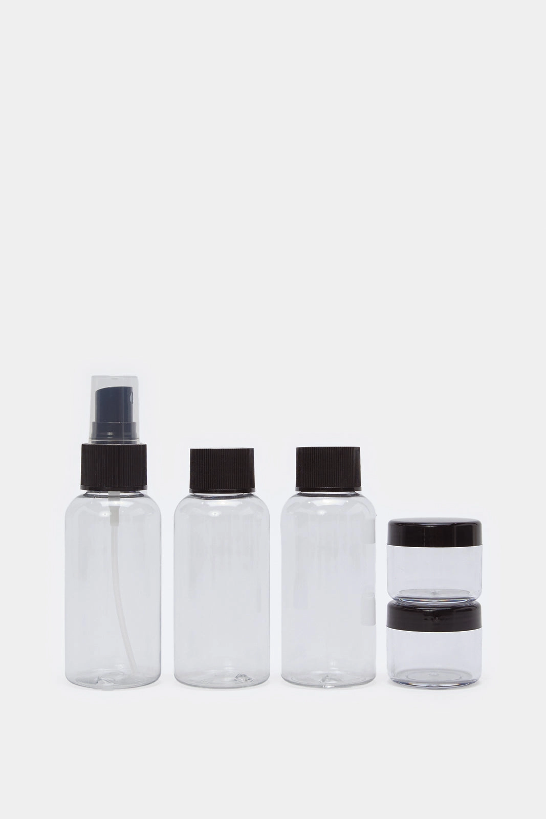 Black And Clear 5 Piece Travel Bottle Set