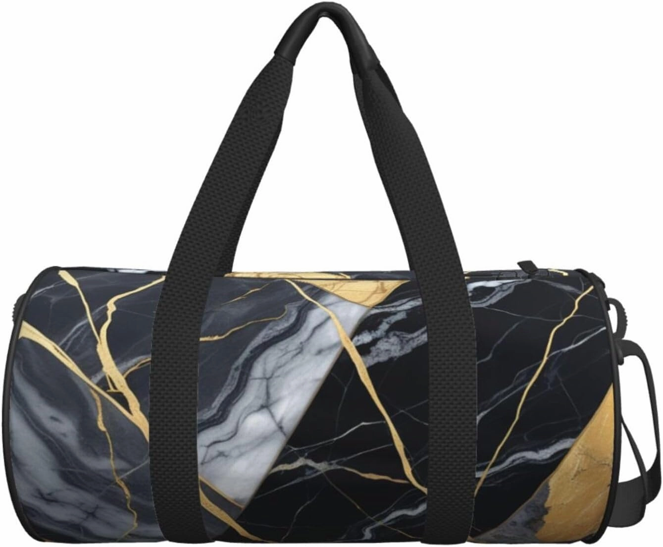 Black Gold-Marble Printed Travel Bag,Round Personal Item Storage bag,Foldie Duffel Bag for Traveling Vacation,Fitness,Sports