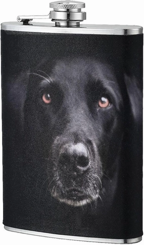 Black Labrador Classic Hip Flask 8 Oz, Stainless Steel Leakproof Hip Flask, Leather Wrapped With Lid