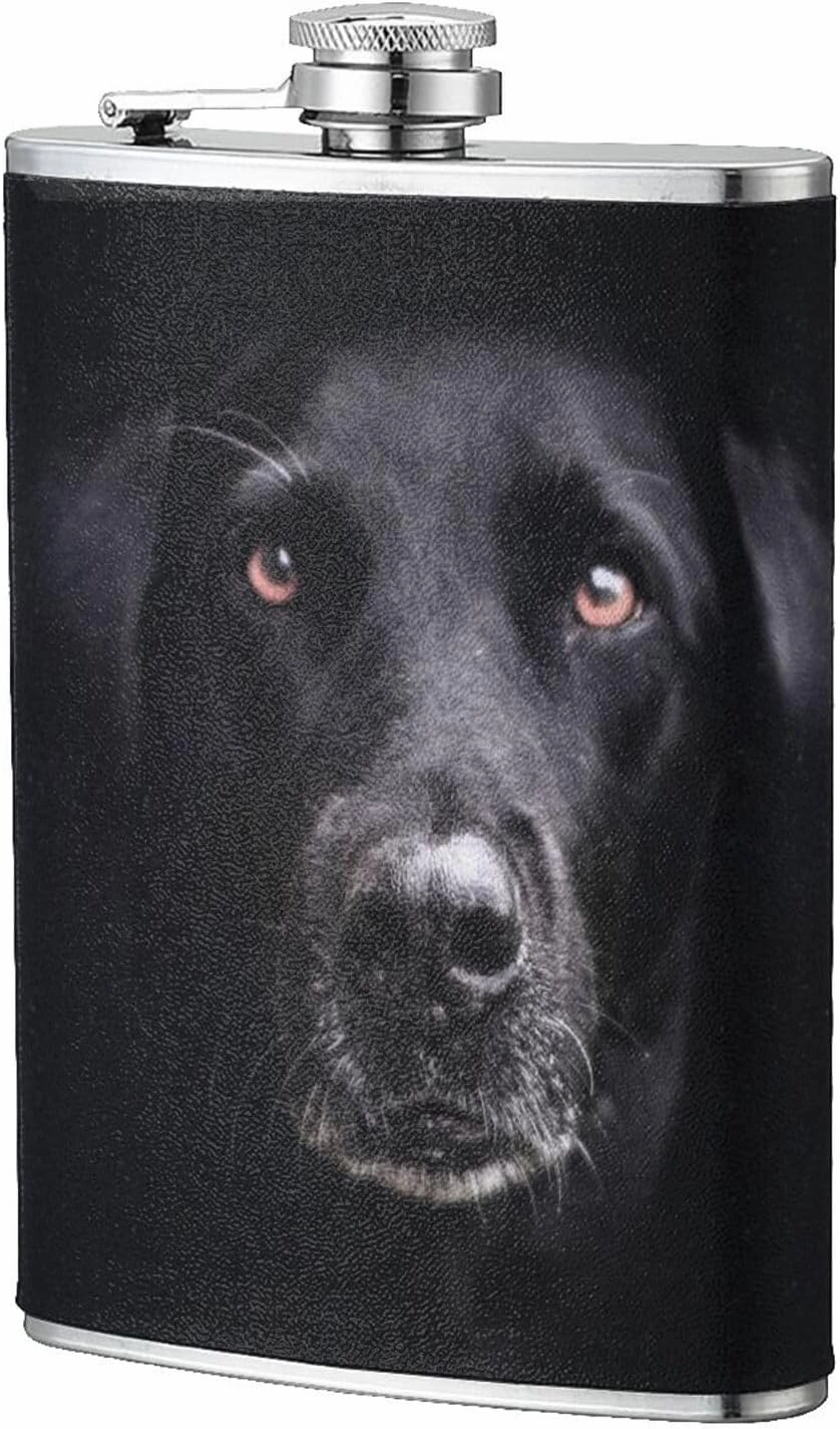 Black Labrador Classic Hip Flask 8 Oz, Stainless Steel Leakproof Hip Flask, Leather Wrapped With Lid