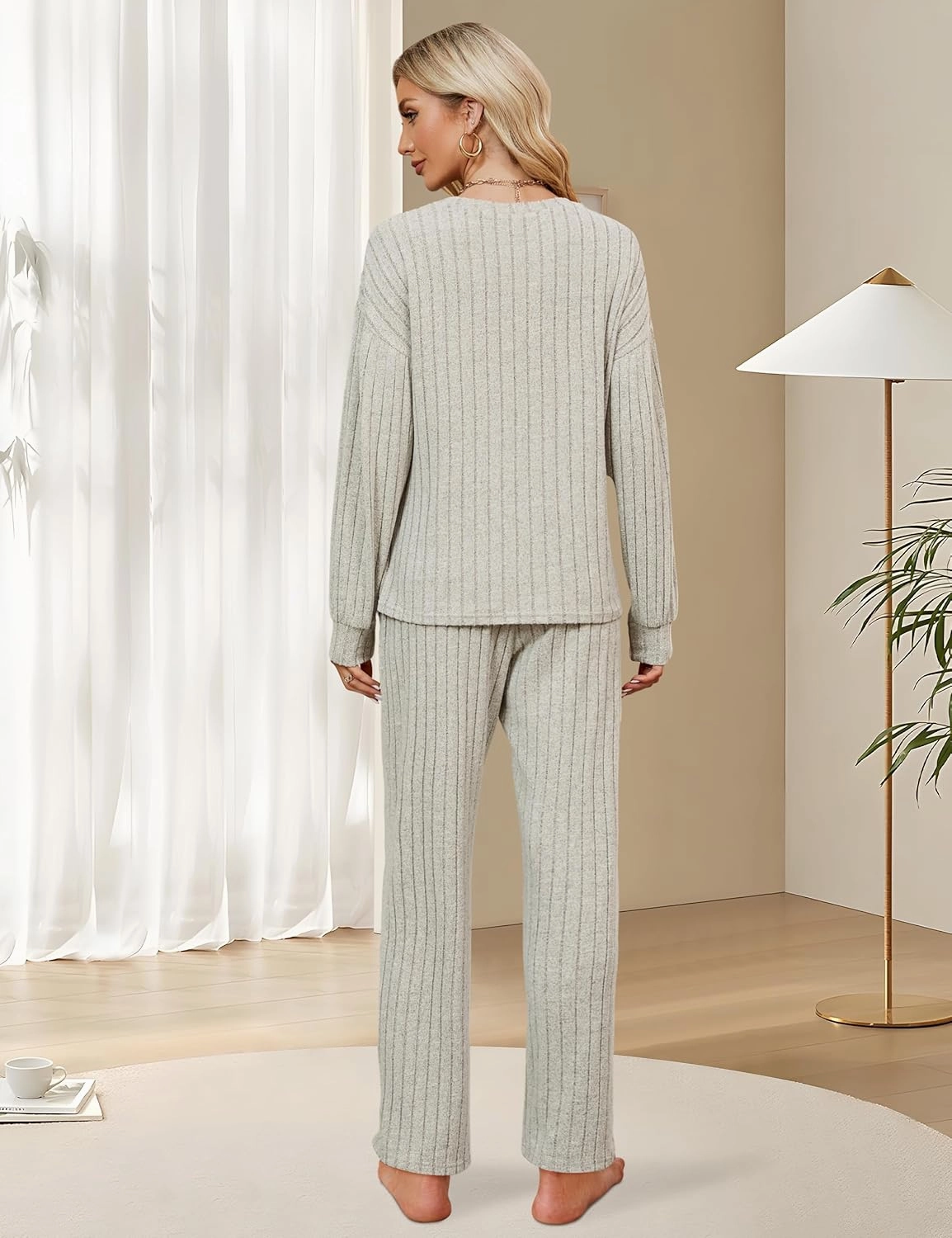 Blooming Jelly Womens Lounge Set Cute Long Sleeve Pajama Sets Casual 2 Piece Pj Outfit Fall Sleepwear Pockets