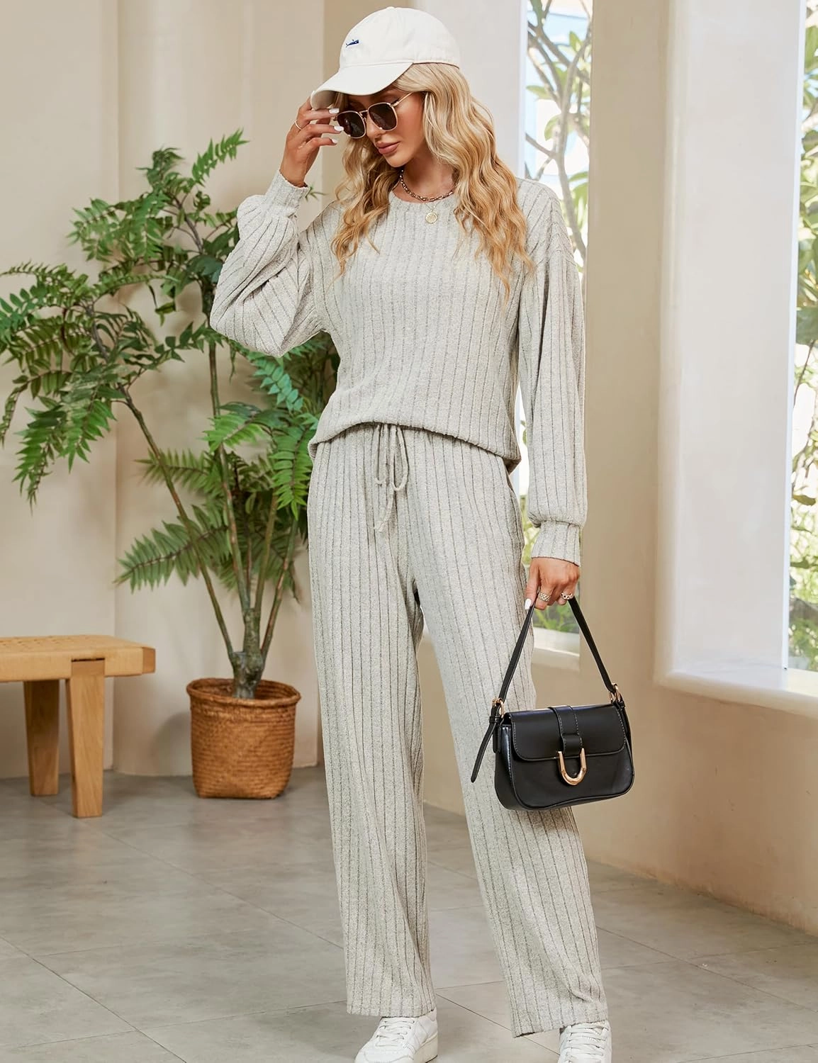 Blooming Jelly Womens Lounge Set Cute Long Sleeve Pajama Sets Casual 2 Piece Pj Outfit Fall Sleepwear Pockets