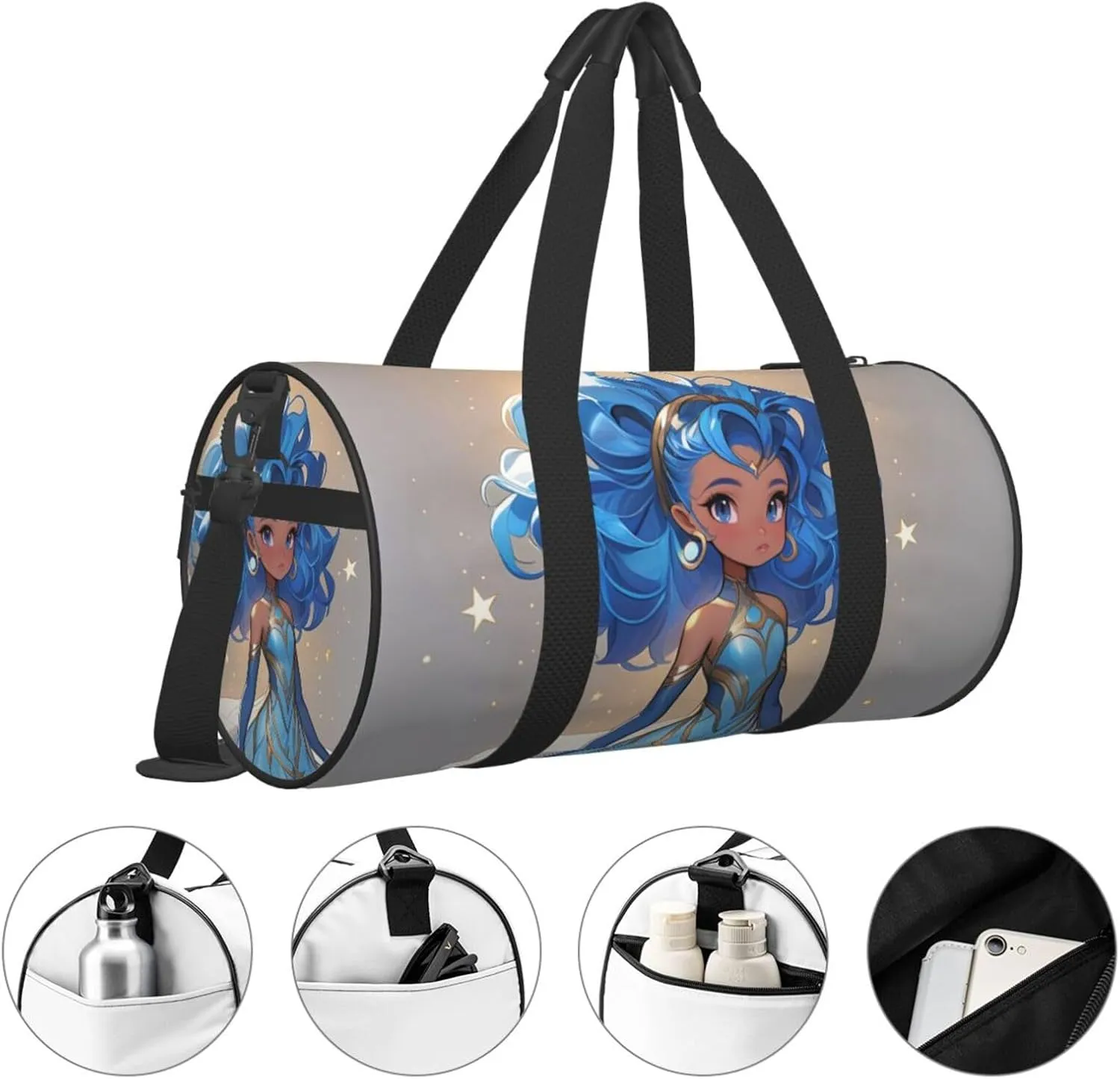 Blue galaxy Printed Travel Bag,Round Personal Item Storage bag,Foldie Duffel Bag for Traveling Vacation,Fitness,Sports