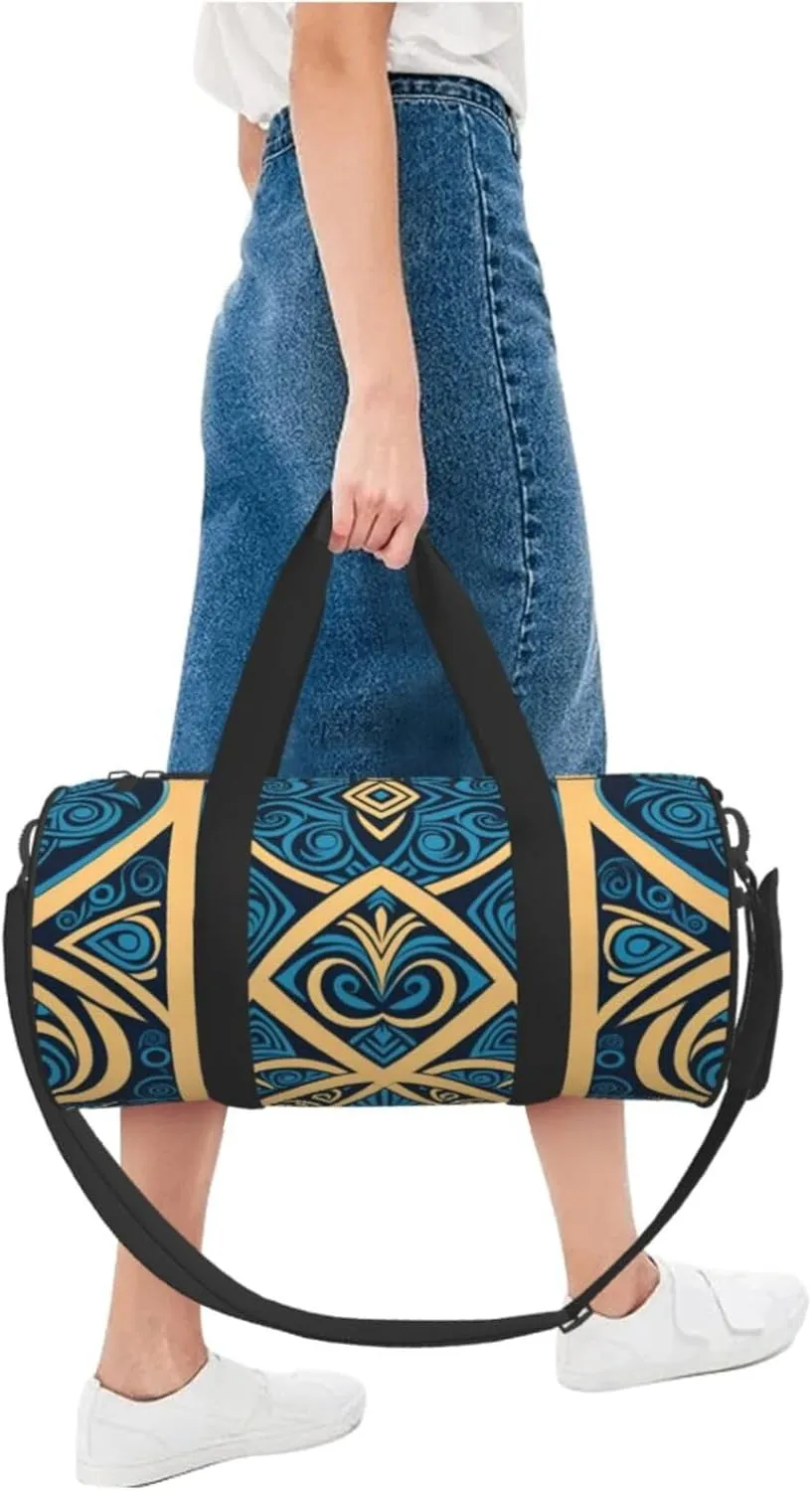 Blue Polynesian Maori Tribal Pattern Printed Travel Bag,Round Personal Item Storage bag,Foldie Duffel Bag for Traveling Vacation,Fitness,Sports