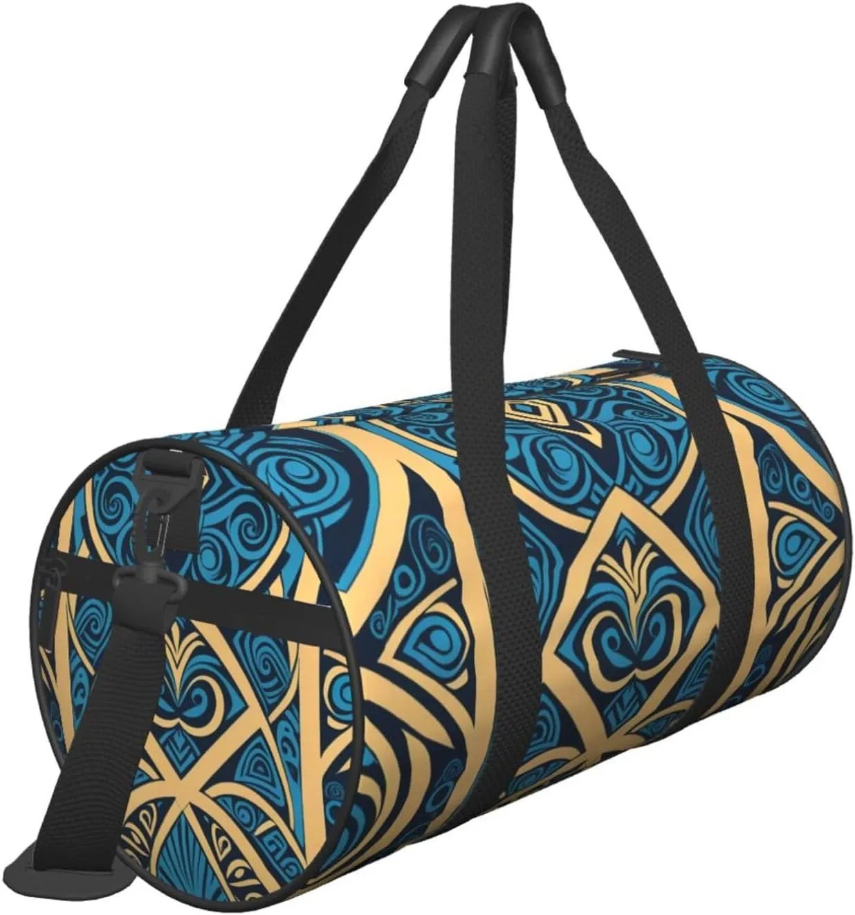 Blue Polynesian Maori Tribal Pattern Printed Travel Bag,Round Personal Item Storage bag,Foldie Duffel Bag for Traveling Vacation,Fitness,Sports