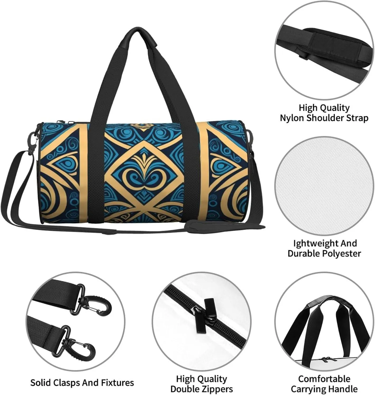 Blue Polynesian Maori Tribal Pattern Printed Travel Bag,Round Personal Item Storage bag,Foldie Duffel Bag for Traveling Vacation,Fitness,Sports