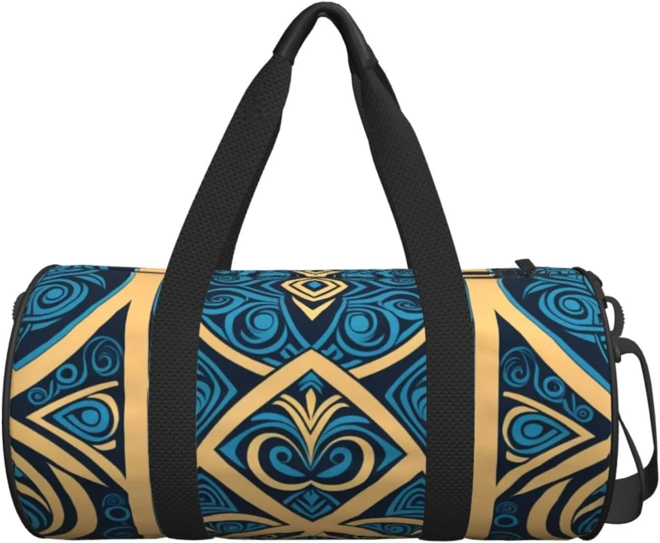 Blue Polynesian Maori Tribal Pattern Printed Travel Bag,Round Personal Item Storage bag,Foldie Duffel Bag for Traveling Vacation,Fitness,Sports