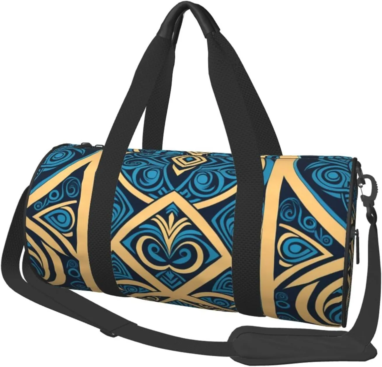 Blue Polynesian Maori Tribal Pattern Printed Travel Bag,Round Personal Item Storage bag,Foldie Duffel Bag for Traveling Vacation,Fitness,Sports