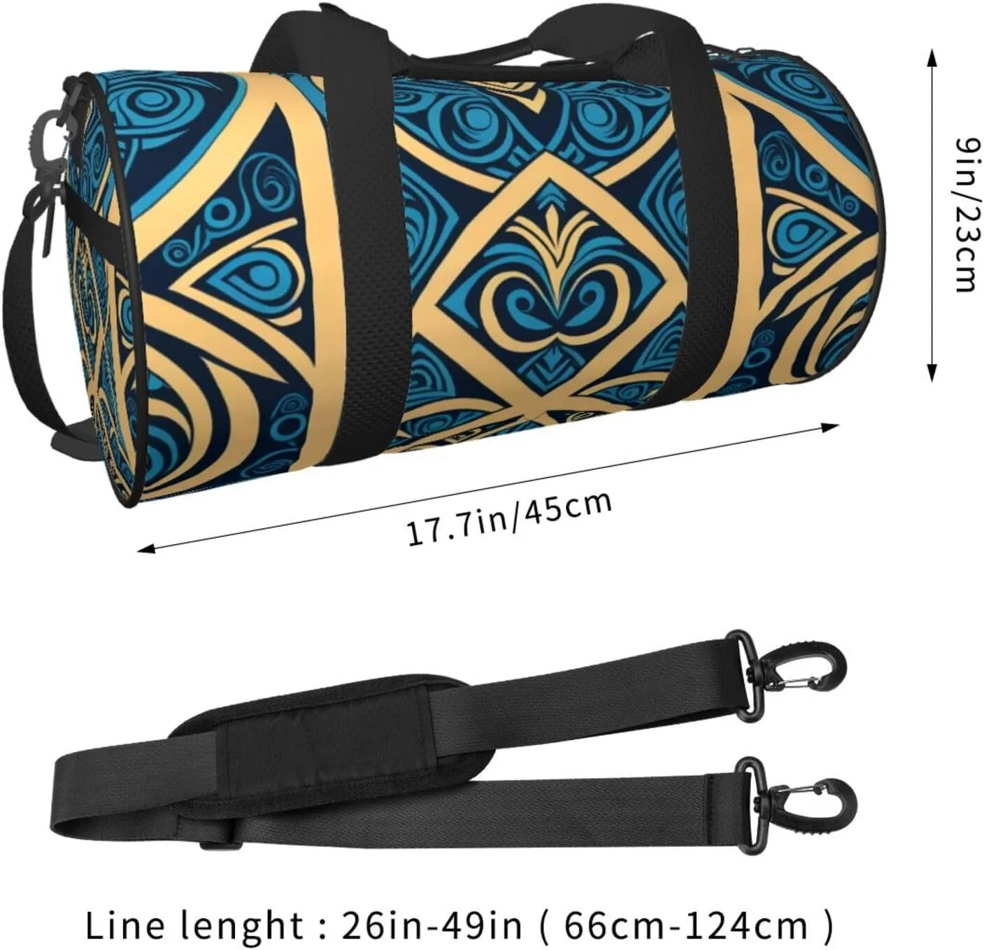 Blue Polynesian Maori Tribal Pattern Printed Travel Bag,Round Personal Item Storage bag,Foldie Duffel Bag for Traveling Vacation,Fitness,Sports