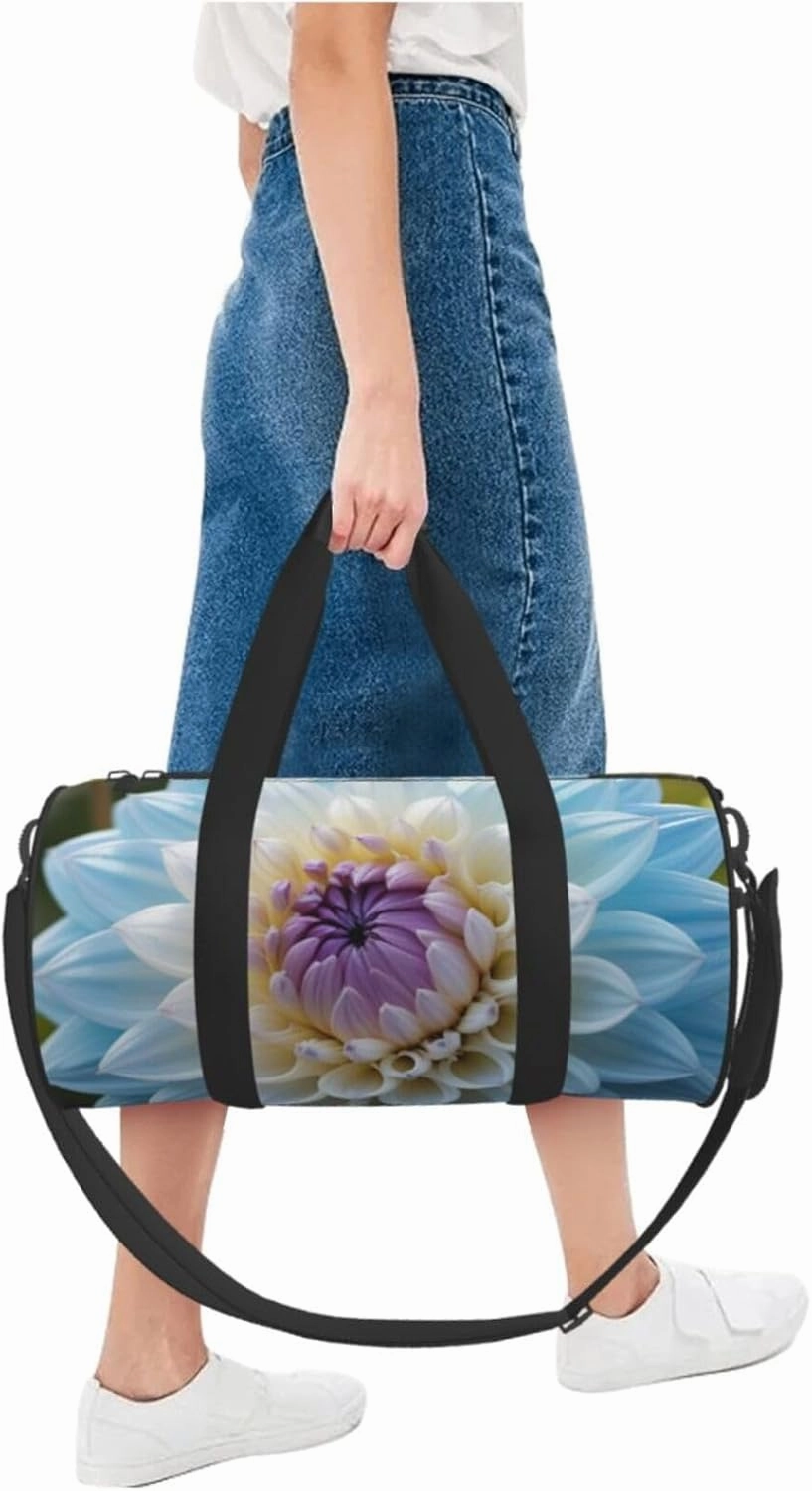 Blue Dahlia Flower Printed Travel Bag,Round Personal Item Storage bag,Foldie Duffel Bag for Traveling Vacation,Fitness,Sports