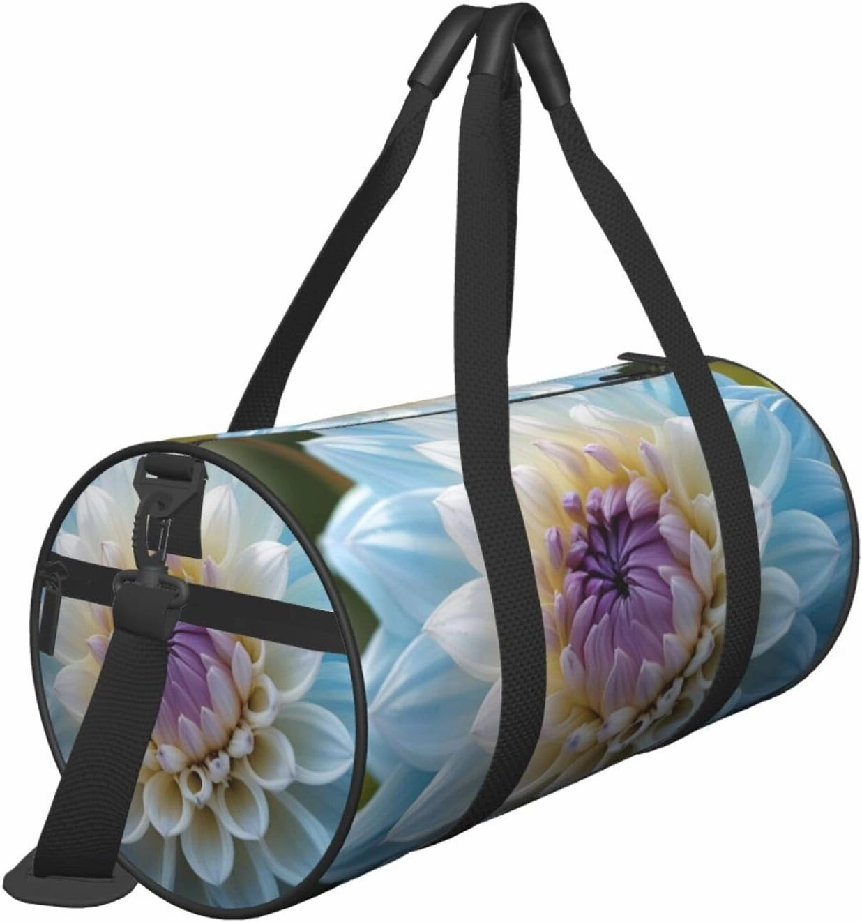 Blue Dahlia Flower Printed Travel Bag,Round Personal Item Storage bag,Foldie Duffel Bag for Traveling Vacation,Fitness,Sports