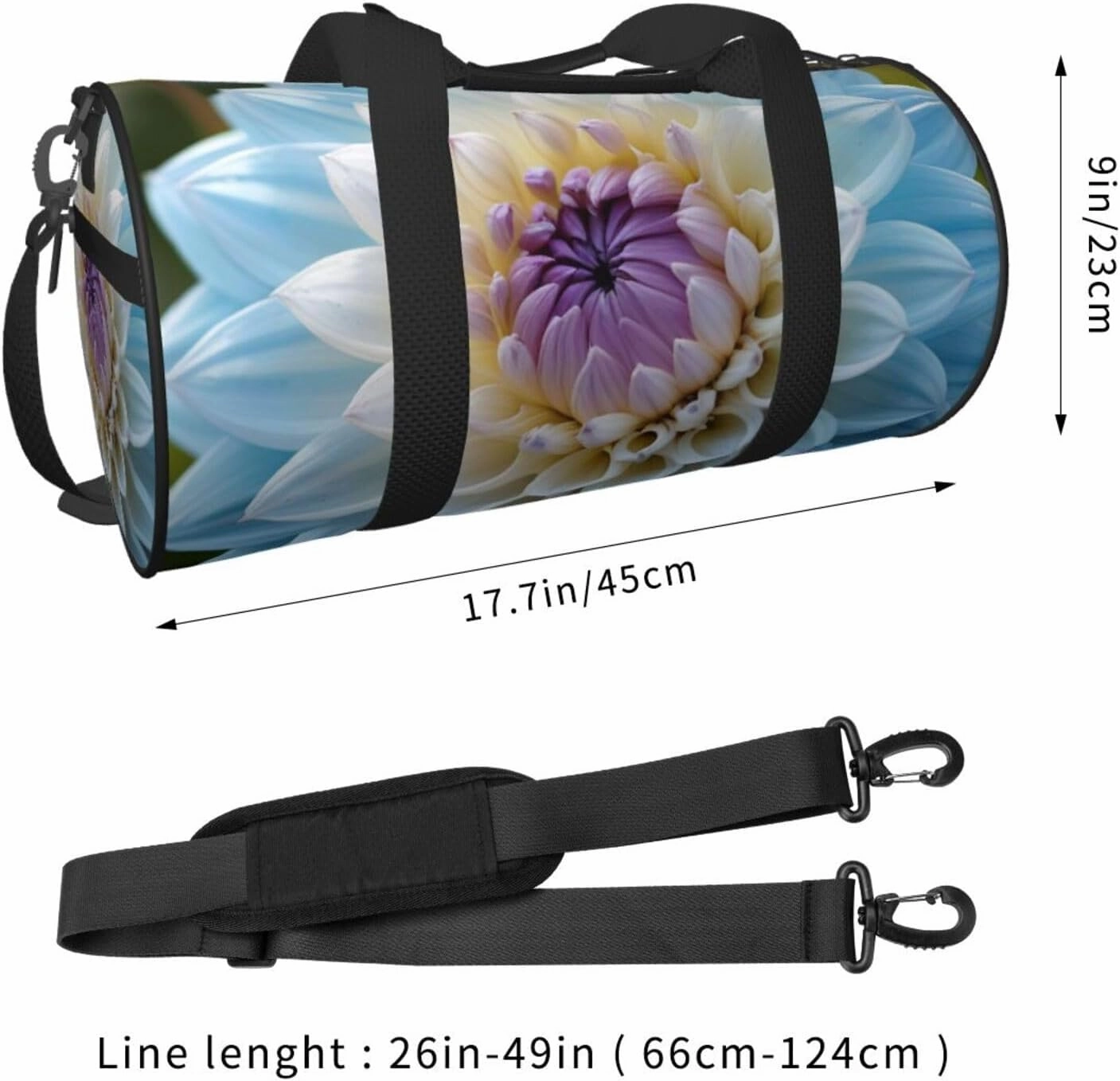 Blue Dahlia Flower Printed Travel Bag,Round Personal Item Storage bag,Foldie Duffel Bag for Traveling Vacation,Fitness,Sports