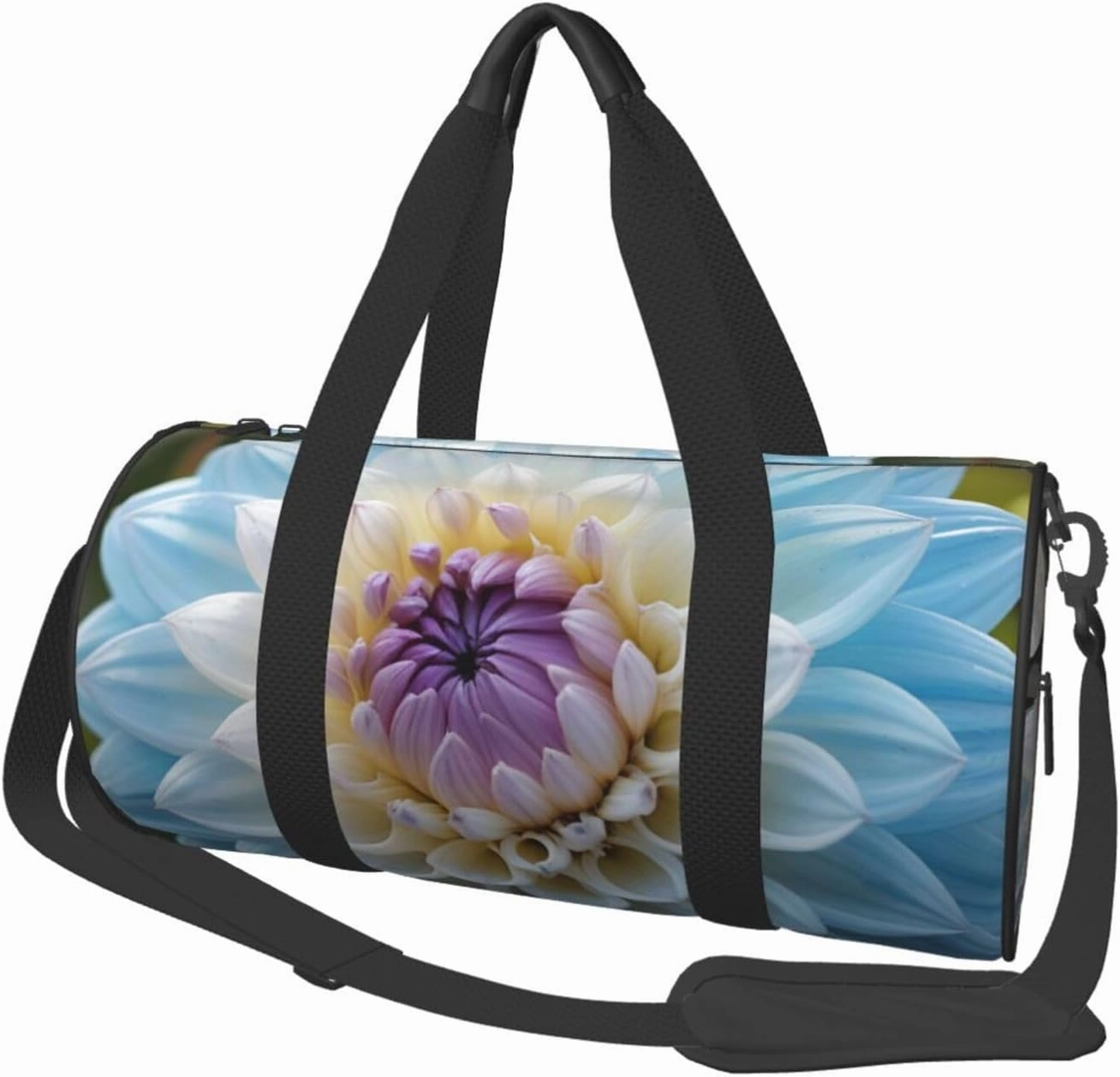 Blue Dahlia Flower Printed Travel Bag,Round Personal Item Storage bag,Foldie Duffel Bag for Traveling Vacation,Fitness,Sports