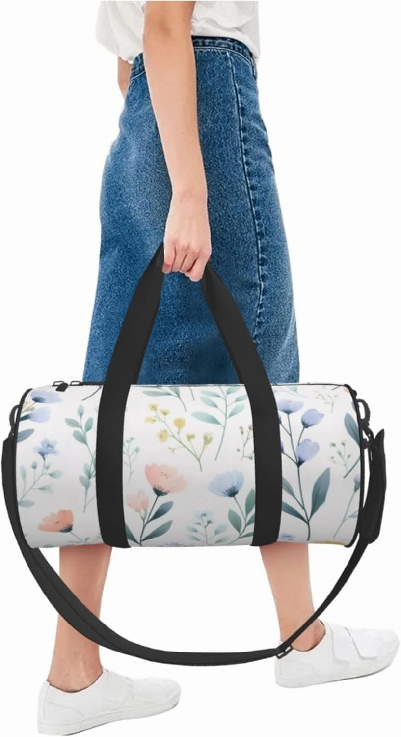 Blue Flower Floral Pattern Roses Printed Travel Bag,Round Personal Item Storage bag,Foldie Duffel Bag for Traveling Vacation,Fitness,Sports