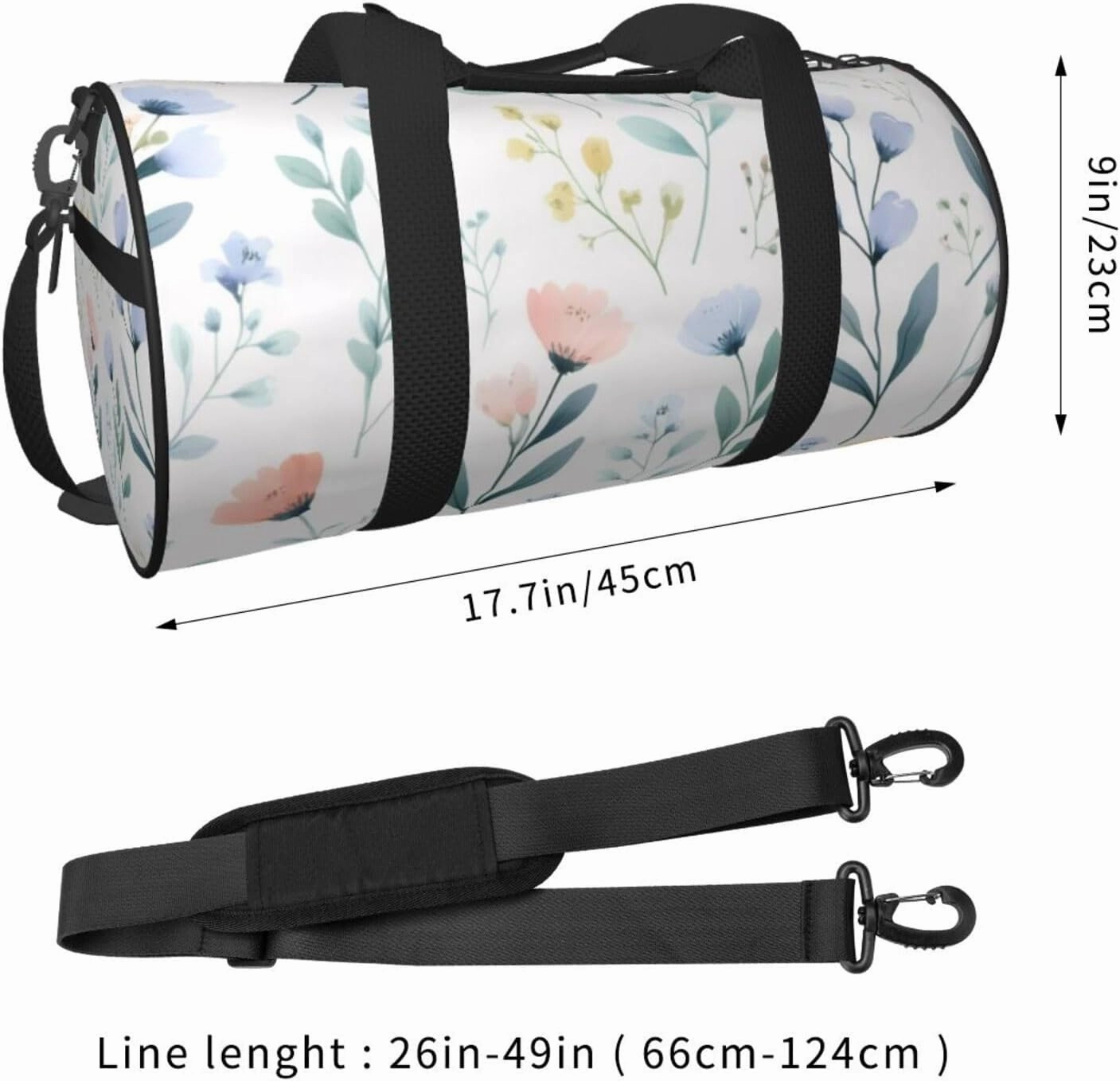 Blue Flower Floral Pattern Roses Printed Travel Bag,Round Personal Item Storage bag,Foldie Duffel Bag for Traveling Vacation,Fitness,Sports