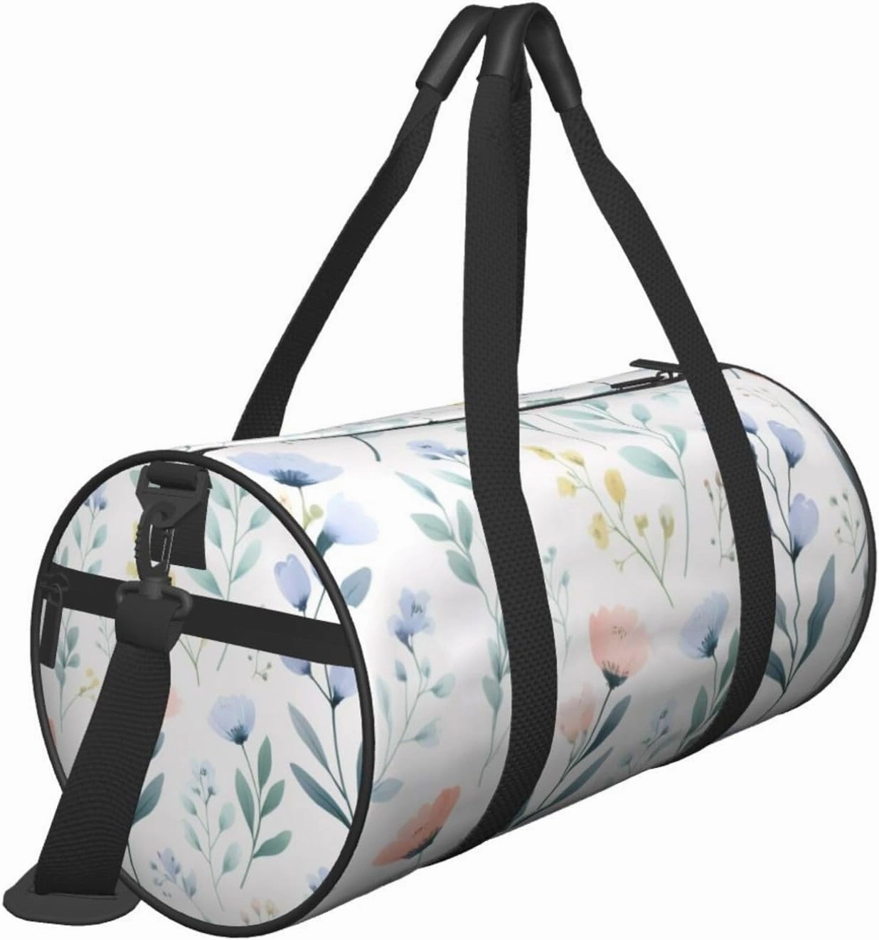 Blue Flower Floral Pattern Roses Printed Travel Bag,Round Personal Item Storage bag,Foldie Duffel Bag for Traveling Vacation,Fitness,Sports