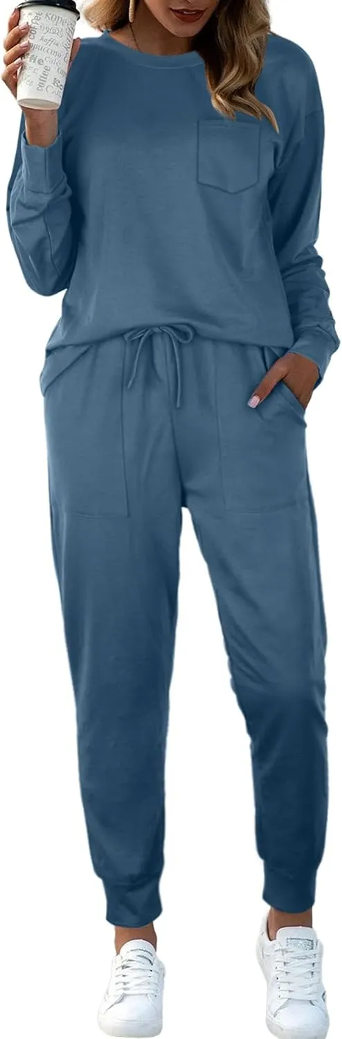 Bofell Lounge Sets for Women Two Piece Travel Outfits Sweatsuits 2 Piece Fashion 2024 Trendy Pajamas
