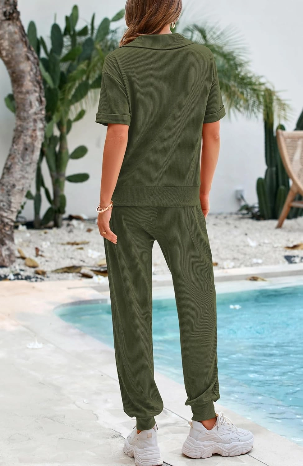 BTFBM Women's Summer 2 Piece Outfits Short Sleeve Half Zip Sweatshirt Jogger Sweatpants Sets Lounge Sweatsuits Tracksuit